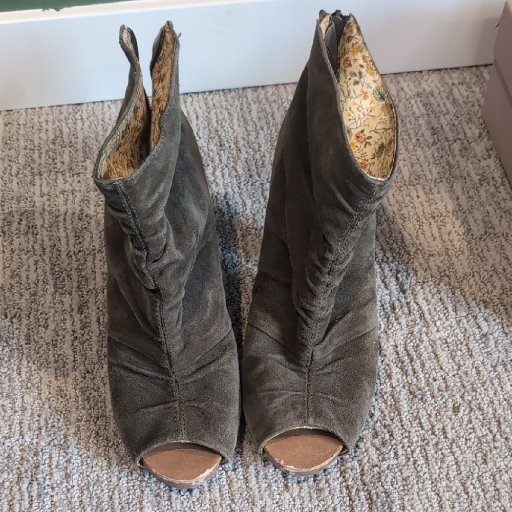 Olive Green Open Toe Booties